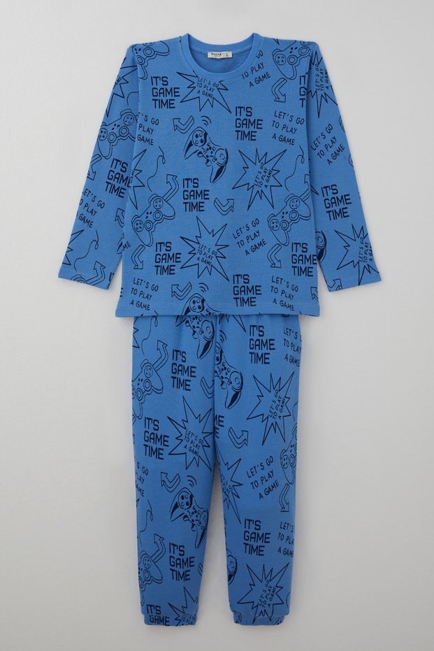 Boys' Pajama Set with "Playtime" Theme and Game Console Print, Ages 4–8, Blue