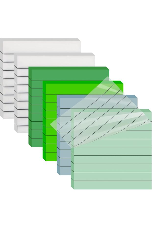 3x3 Inch Translucent Lined Sticky Notes 300 Sheets, Clear Repositionable Self-Adhesive Memo Pad, Gre