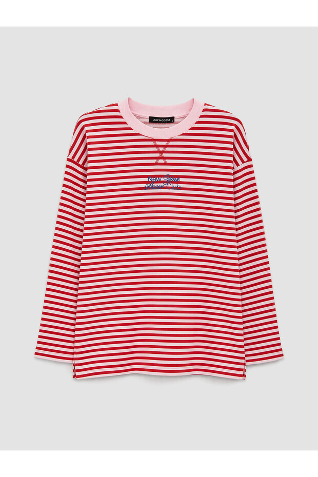 TWO MT SHOP QUALITY LCW Modest Pink 3-Stripe Comfortable & Relaxed Women's Sweatshirt Tunic