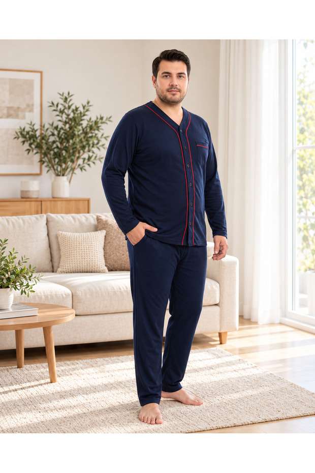 REALMOOD Men's Plus Size 100% Cotton Pajama Set, Long-Sleeved, Relaxed Fit