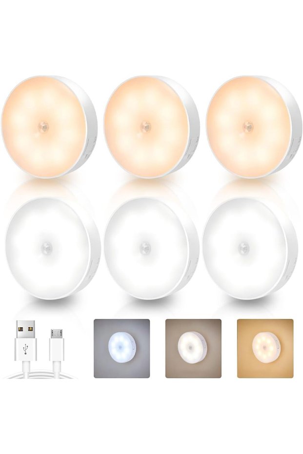 Motion Sensor Light 6 Packs Led Night Light with USB Charging Cable, Rechargeable Wireless Under Cou