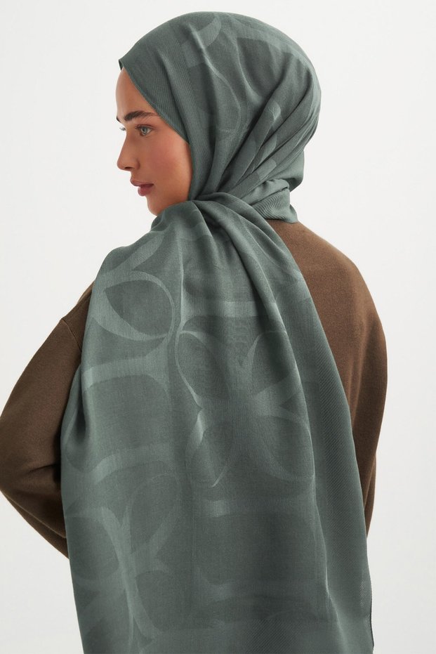 Icon Pattern Tensel Wool-Viscose Shawl, Ash Green