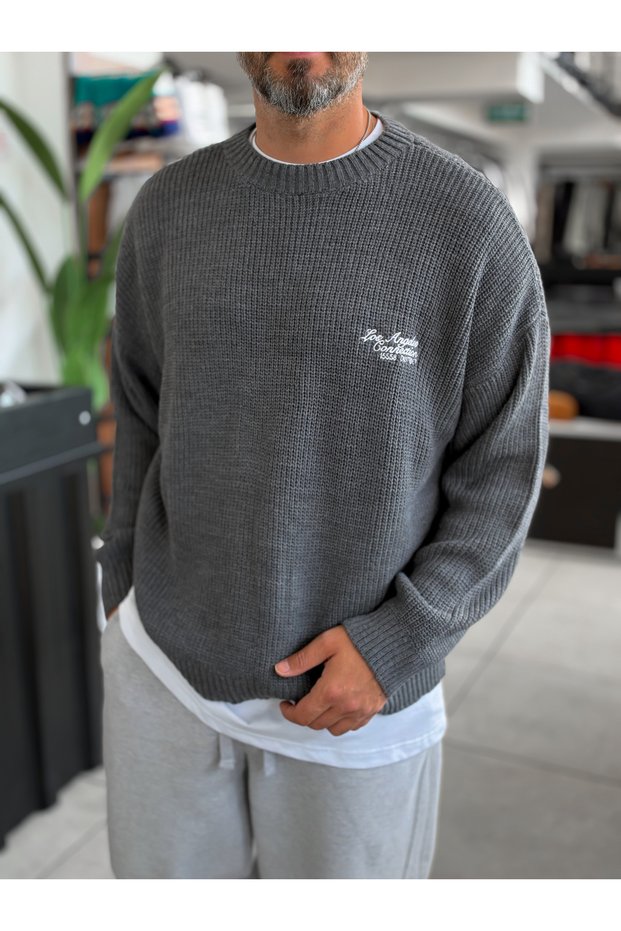 Anthracite Los Angeles Embroidered Knit Sweater PM-142