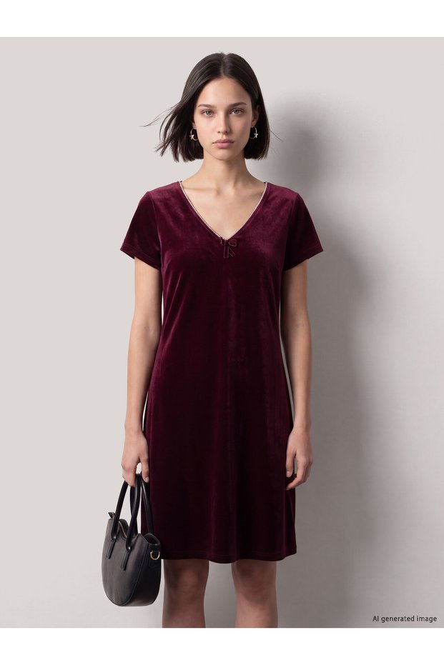 TWO MT SHOP QUALITY LCW Comfort Plum Velvet Shift Dress