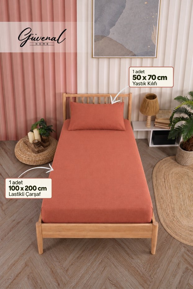 Vita | 100% Cotton Single-Size 2-Piece Fitted Sheet Set | Pillowcase | Fitted Sheet | Bed | Home Textiles - 100 x 200 cm