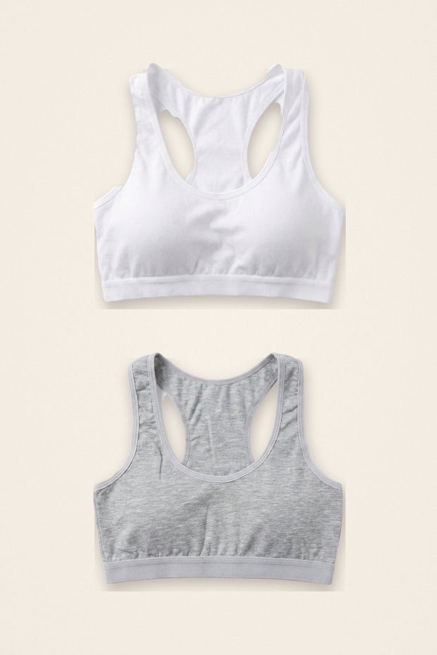 Women's 2-Pack Cotton-Padded Sports Bra and Bralette Set - White and Gray Swimmer-Style Tank Top