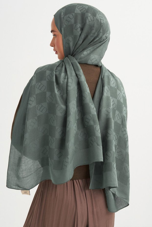 Elite Patterned Tensel Wool-Viscose Shawl, Ash Green