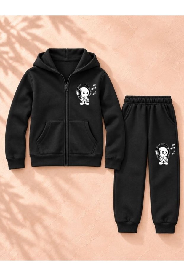 Armikids Unisex Printed Zip Detail Hooded Jacket and Jogger Pants