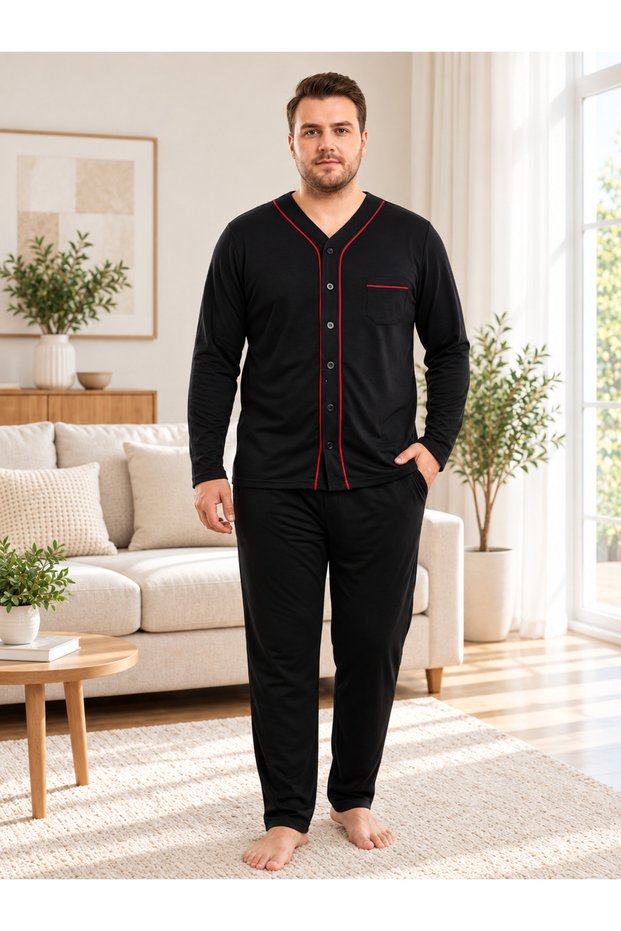REALMOOD Men's Plus Size 100% Cotton Pajama Set, Long-Sleeved, Relaxed Fit