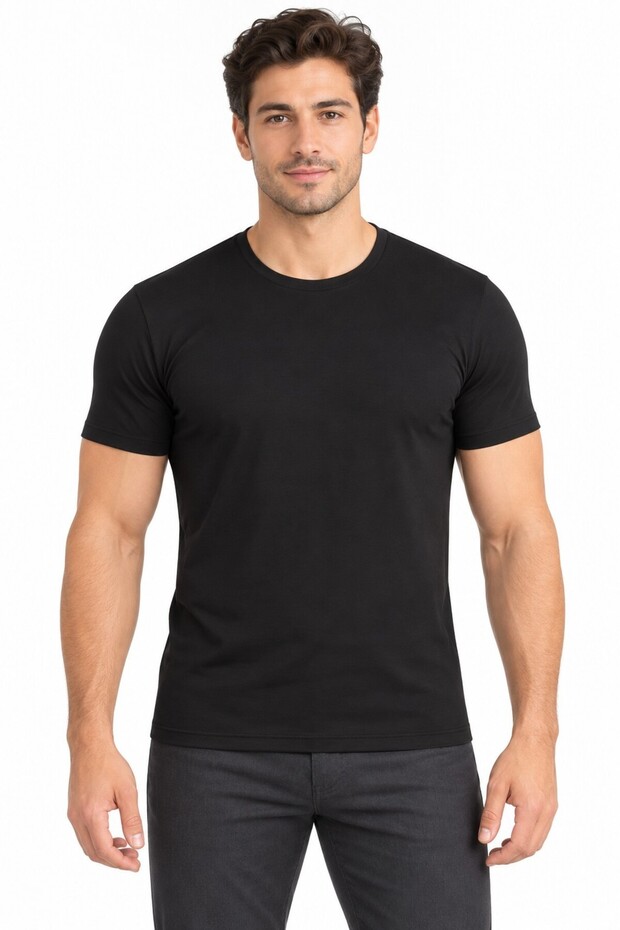 Men's 2-Piece Black Modal Crew Neck Short Sleeve Undershirt Plain Basic T-Shirt