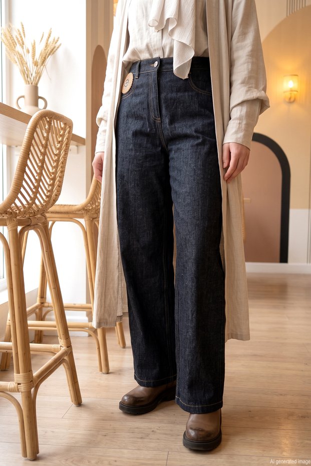 Women's Black Denim Pants with Embroidered Pocket Logo 328 Black