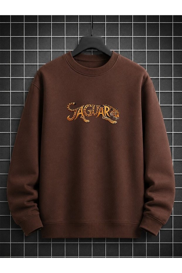 UNISEX Jaguar-Printed Crew Neck Winter Sweatshirt, Relaxed Fit, Long-Sleeved Top