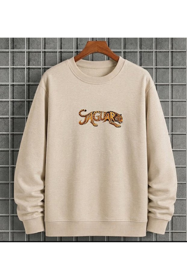 UNISEX Jaguar-Printed Crew Neck Winter Sweatshirt, Relaxed Fit, Long-Sleeved Top