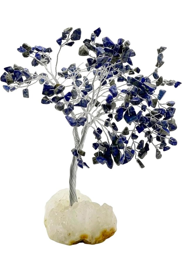Latas Natural Lapis Lazuli Tree With crystal Base|Tree for Positive Energy, Spiritual Decor for Home