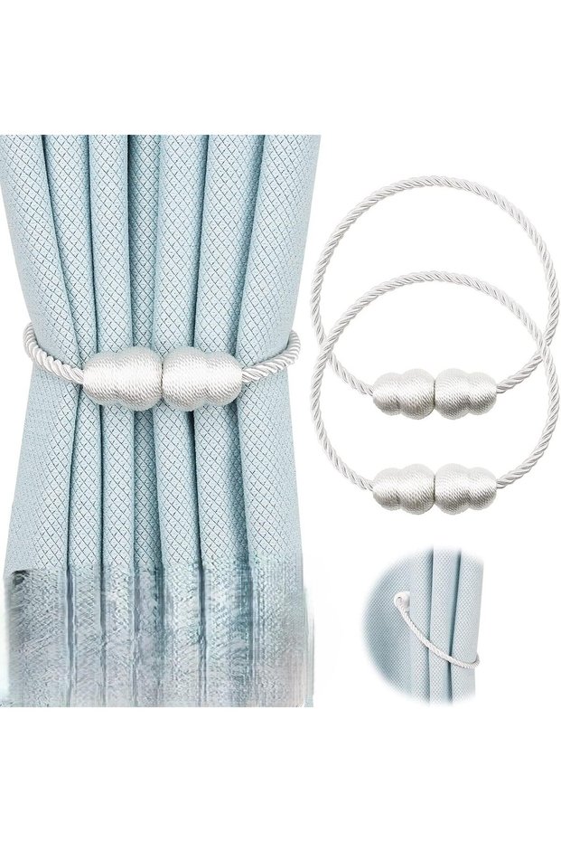 2-Pack Magnetic Curtain Holdbacks, White Rope Design for Drapes & Sheers, Decorative yet Functional