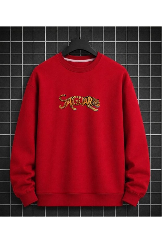 UNISEX Jaguar-Printed Crew Neck Winter Sweatshirt, Relaxed Fit, Long-Sleeved Top