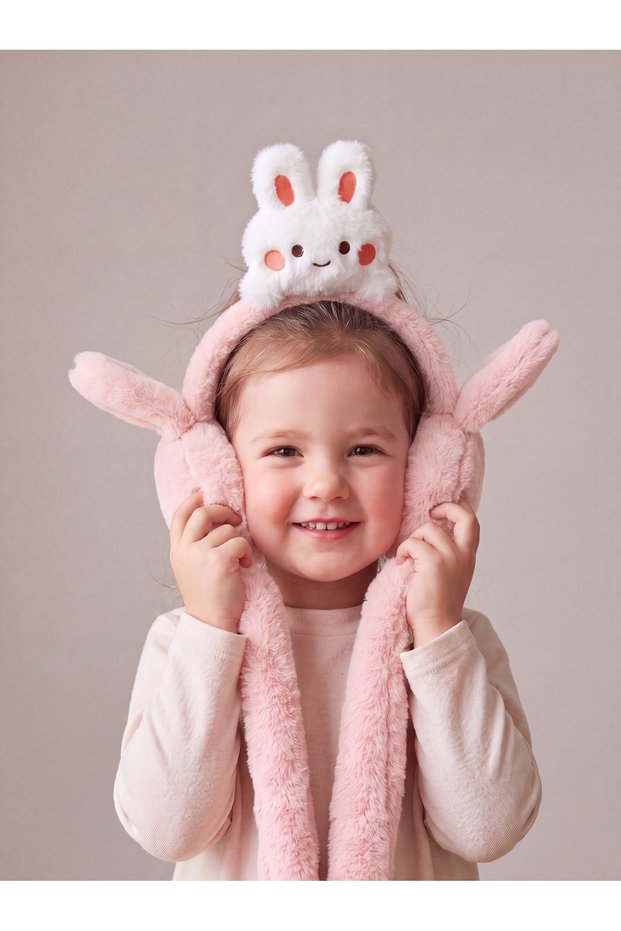 Girls' Plush Rabbit Earmuffs with Movable Ears—Cute Winter Ear Protectors