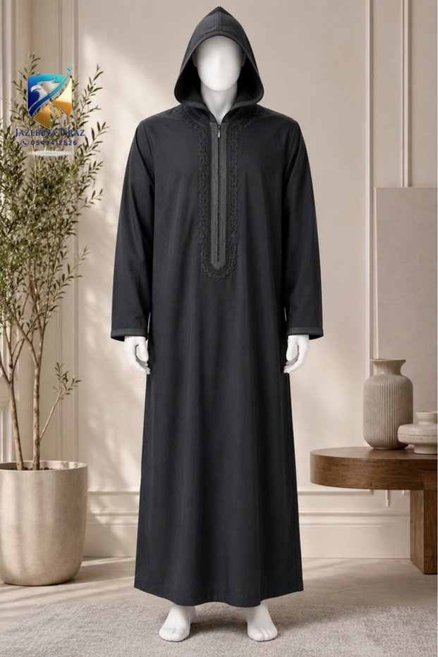 Moroccan long-sleeved embroidered jalabiya (black)