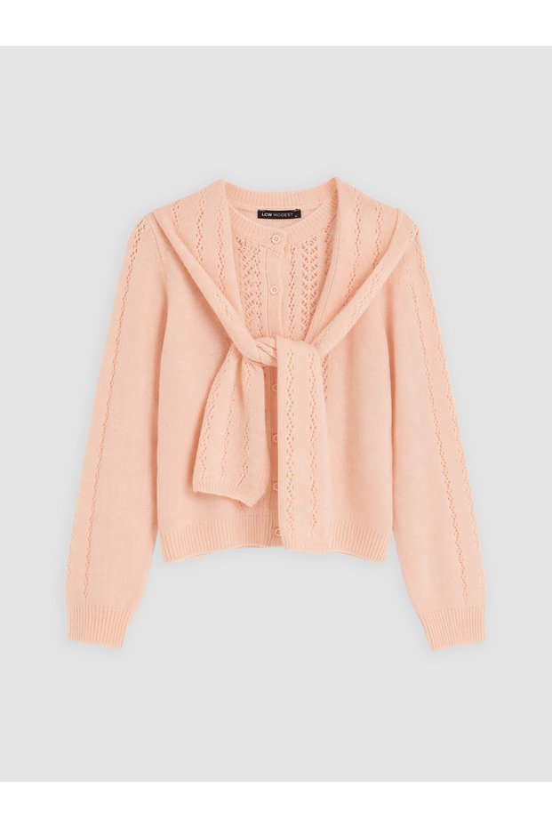 Lace-Like Knit Cardigan with a Tie-Detail from Freezen Store