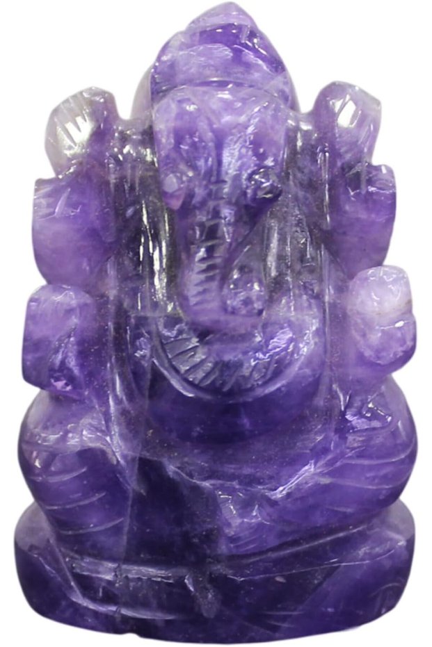 Latas Natural Amethyst Crystal Lord Ganesha Idol Statue for Pooja,mental calm, stress relief, and spiritual support | Home Decor, Car Dashboard & Gift