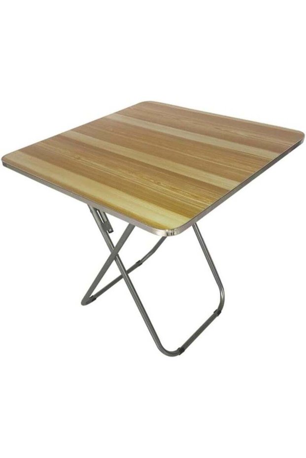 Portable Folding Table 80 x 80 x 70 cm with Wooden Top and Metal Frame