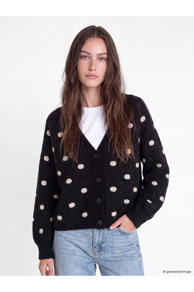 High-Quality Pieces from Çelebi Store: Women's Loose-Fit Polka Dot Knit Cardigan