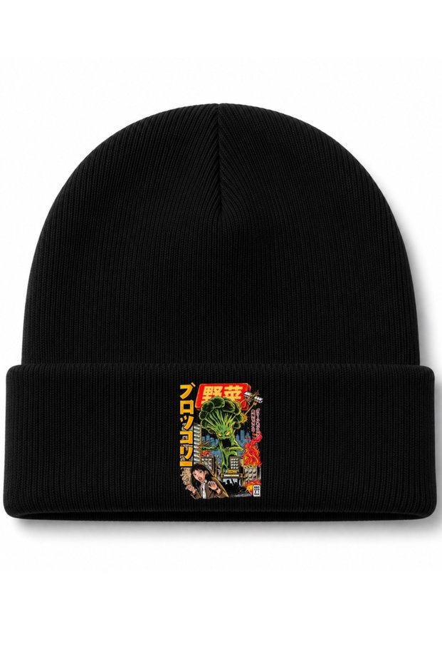 Broccozilla – Japanese Kaiju Monster Broccoli, Tokyo City Battle, and Retro Anime-Themed Knit Beanie