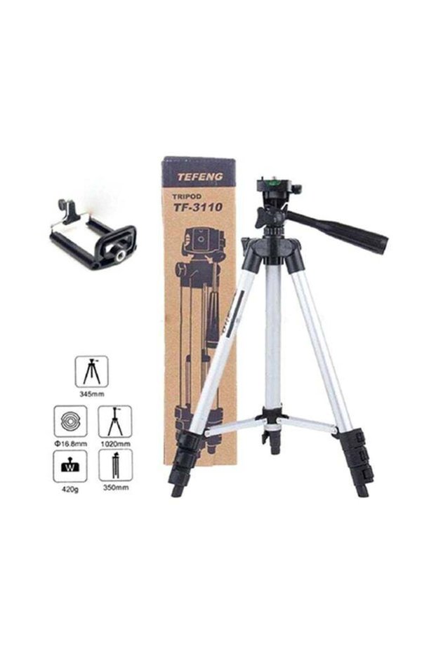 TF3114 Universal Mobile Phone Tripod Stand with Adjustable Phone Holder, Silver and Black