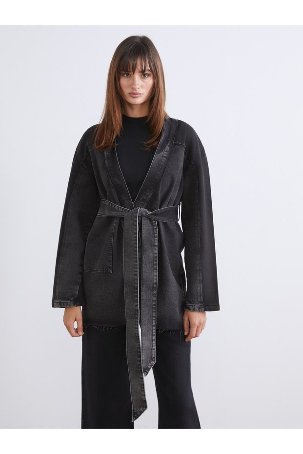 Alita City Lcw Vision Black Denim Straight Oversize Women's Jean Jacket with a Difference