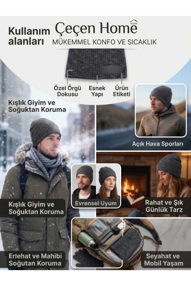 2 Charcoal Gray Melange Striped Stretch Winter Beanies - Thermal, Windproof, Unisex Beanies That Are Heat-Retaining for Mountaineering, Camping, Running, Outdoor Activities, and Everyday Urban Style
