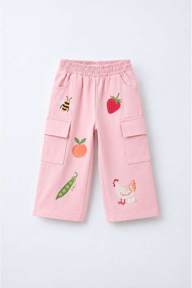 Girls' Cotton Fruit and Animal Print Pink Hooded Sweatsuit