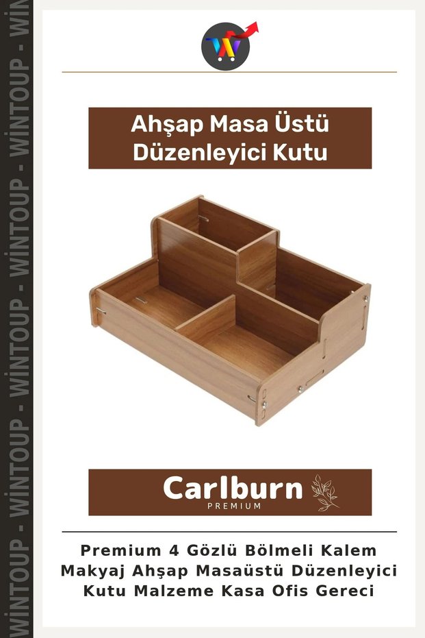 Premium 4-Compartment Wooden Desktop Organizer Box for Pens and Makeup—Office Supplies