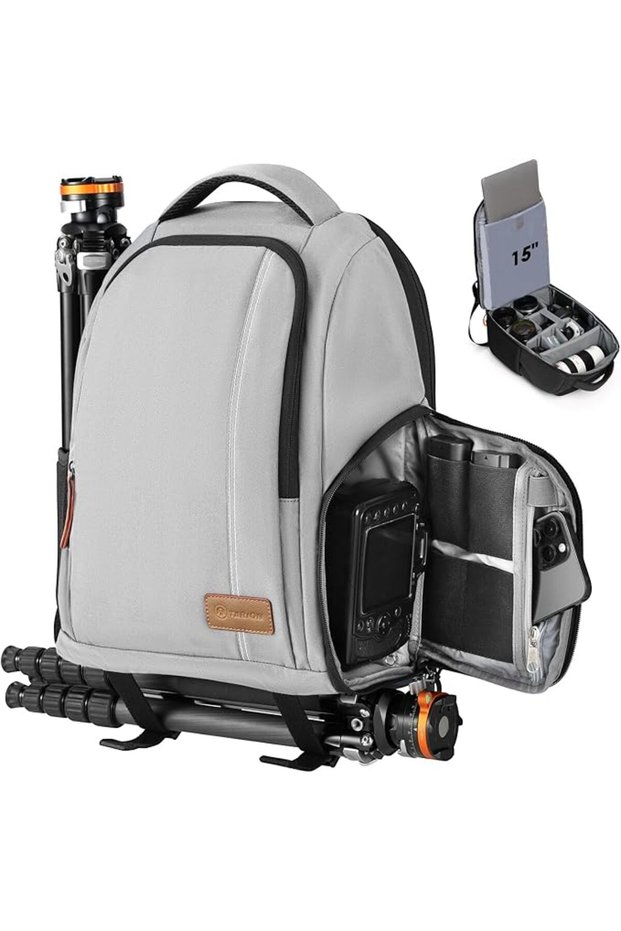 Camera Backpack, Photography Backpack with Large Capacity, Padded Insert, 15'' Laptop Compart