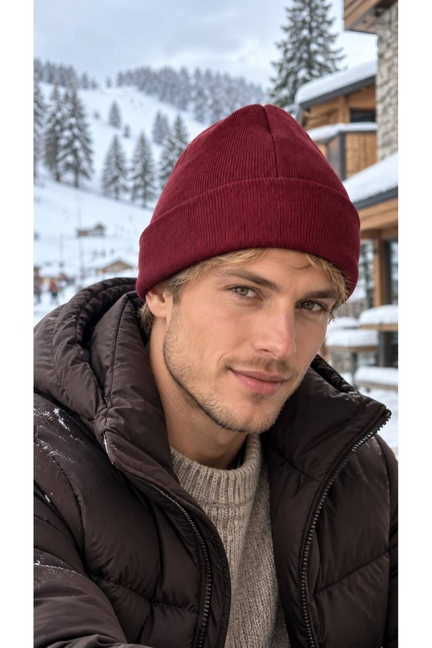 Burgundy Soft-Textured Knit Men's Beanie