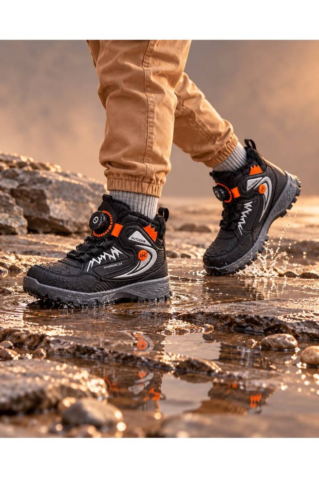 Children's Outdoor Trekking Boots with Automatic Buckles, Water-Repellent, and Non-Slip Soles