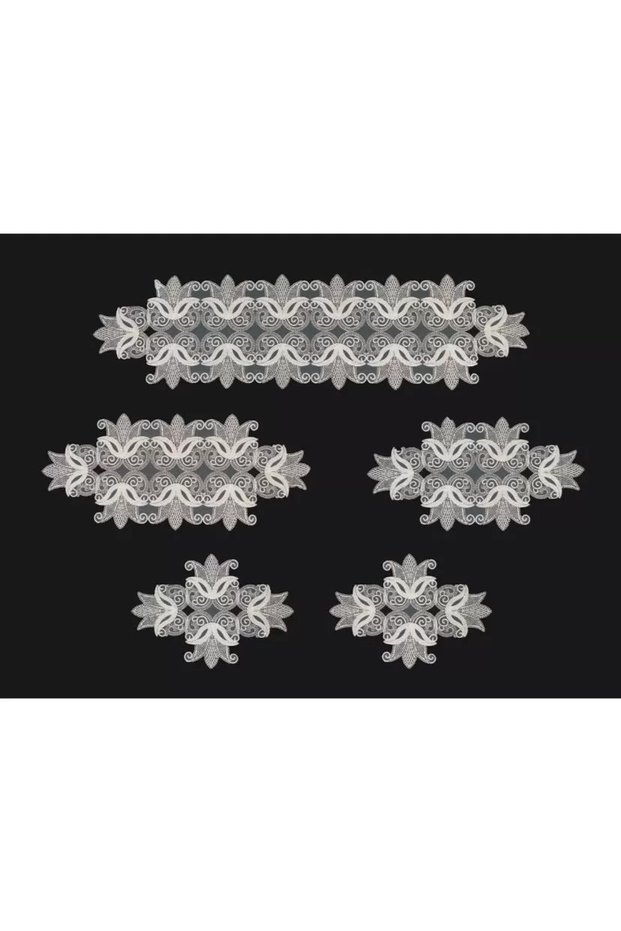 5-piece living room set lace tablecloth runner set dowry elegant model no 96801 cream