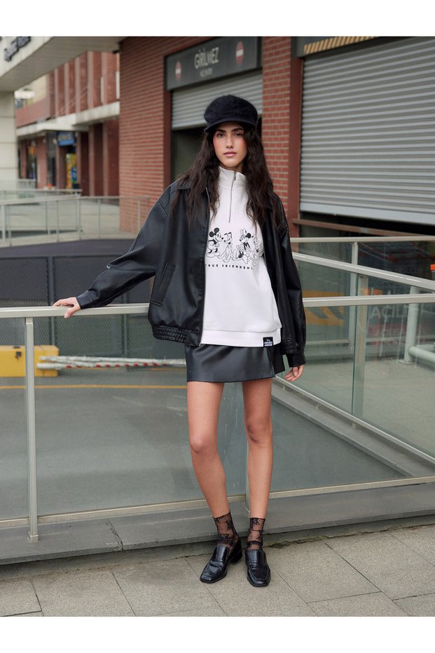 TWO MT SHOP QUALITY XSIDE White Mickey Mouse Printed Women's Thick Sweatshirt