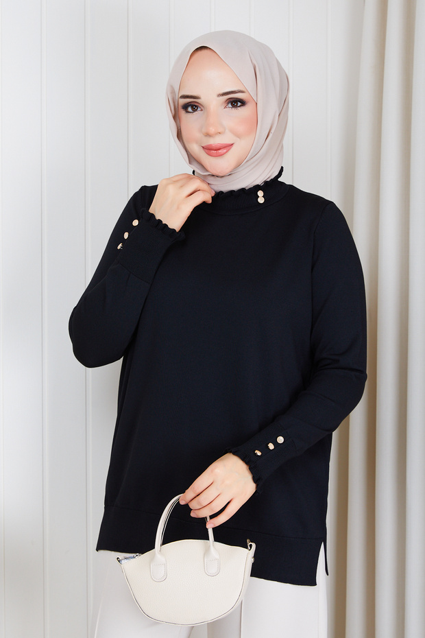 Women's Ruffle Detail Rayon-Mercerized Knit Sweater Tunic