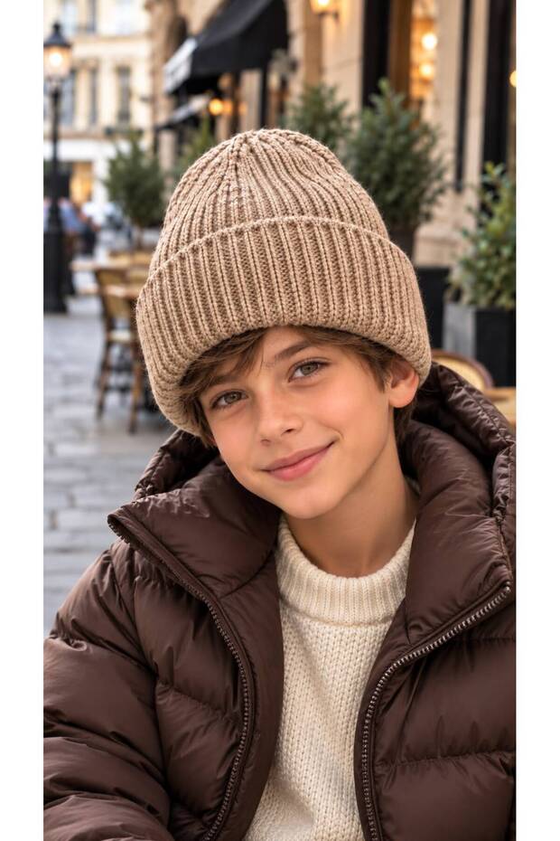 Mink-Style Soft-Textured Corded Fabric Knit Boys' Beanie, Ages 7β12