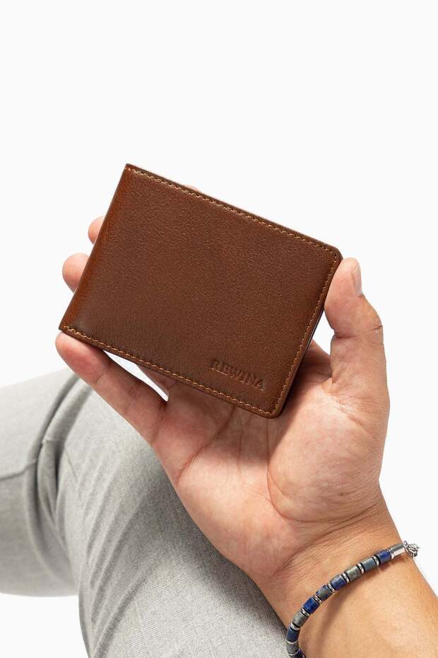 Dervan 9144 Genuine Leather Men's Wallet with 10 Card Slots and 2 Clear ID Pockets