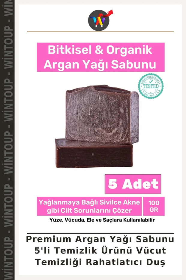 Premium Argan Oil Soap, 5-Pack Cleaning Product, Body Cleansing, Soothing Shower