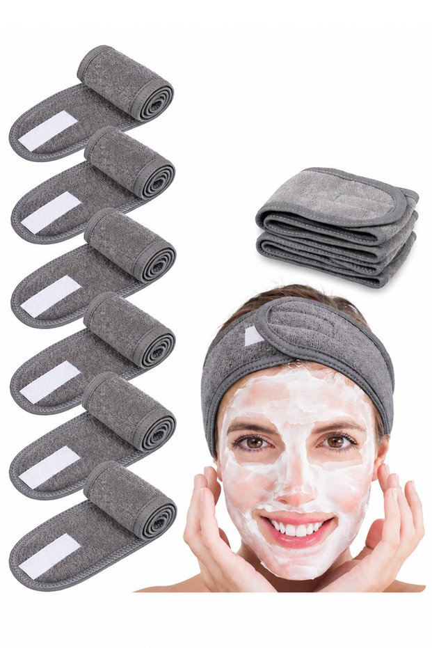 6-Piece Skincare Band Set – Velcro Towel Hair Band, Makeup and Face-Washing Bandana