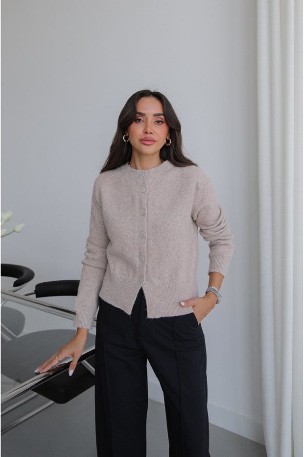 Beige Lata Soft-Textured Knit Cardigan