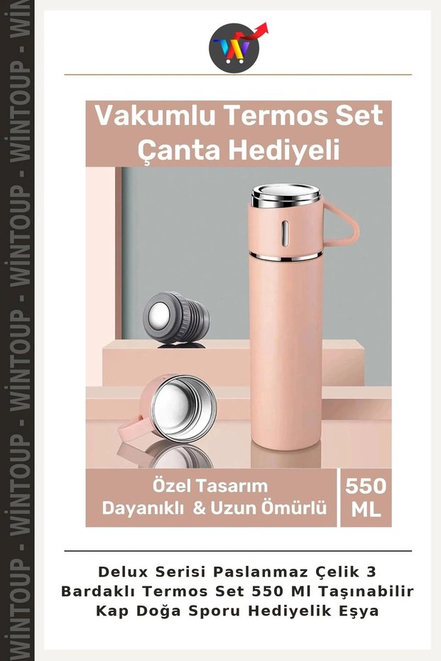 Special Edition Stainless Steel 3-Cup Hot/Cold Thermal Thermos, 550 mL, Coffee Time Water Bottle, Camping Gear