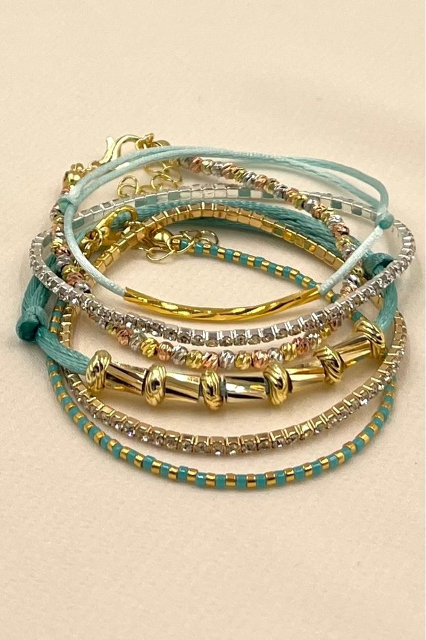 Beaded Gold Waterway Floss String Bracelet Set, 6 Pieces