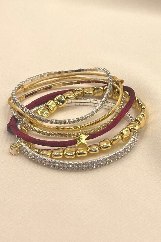 Beaded Gold Waterway Floss String Bracelet Set, 6 Pieces