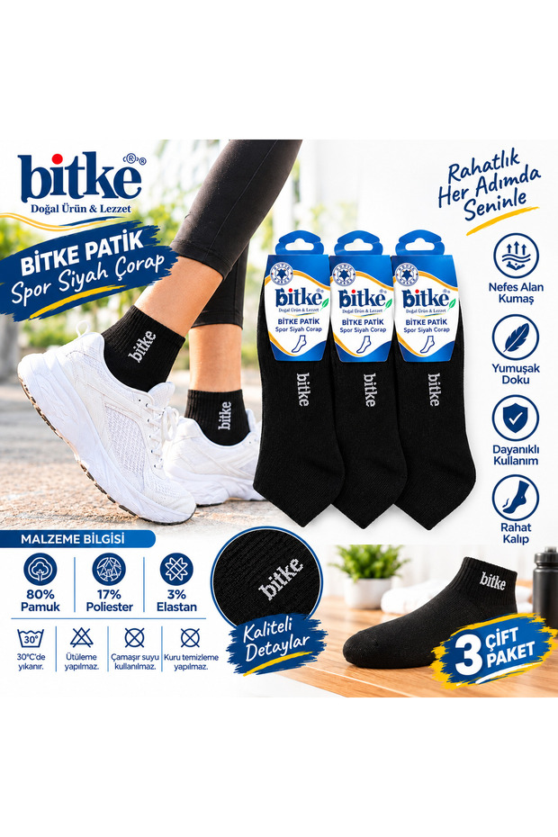 Sports Black Ankle Socks, Unisex Casual Socks, Sizes 40–44 (3 PAIRS)