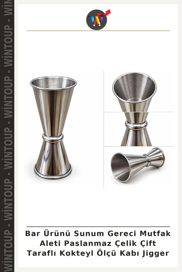 Bar Product, Serving Utensil, Kitchen Tool, Stainless Steel, Reversible Cocktail Measuring Cup, Jigger