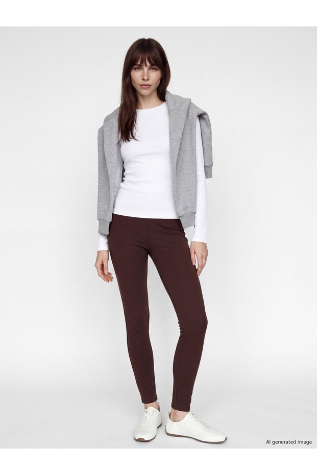 Alita City Lcw Vision Brown Women's Leggings with Elastic Waist