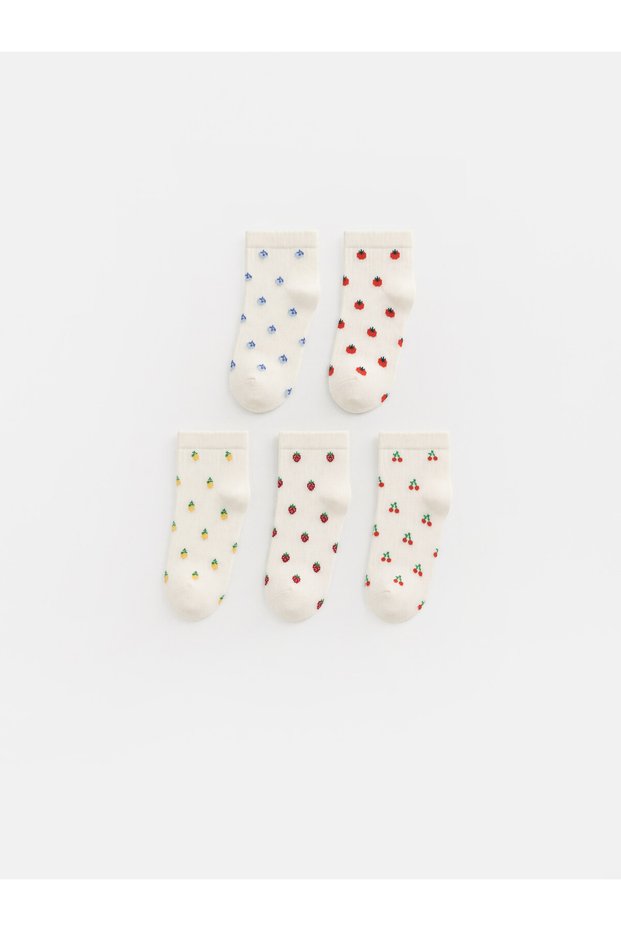 Alita City Lcw Dream Ecru Patterned 5-Piece Pack Women's Booties Socks with a Difference